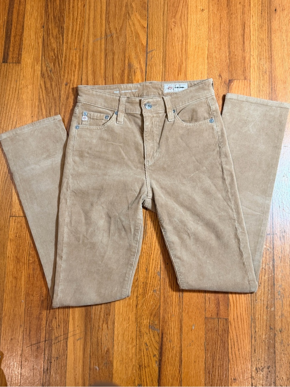 AG Mari High-Rise Slim Straight Corduroy Jeans in Tan 24